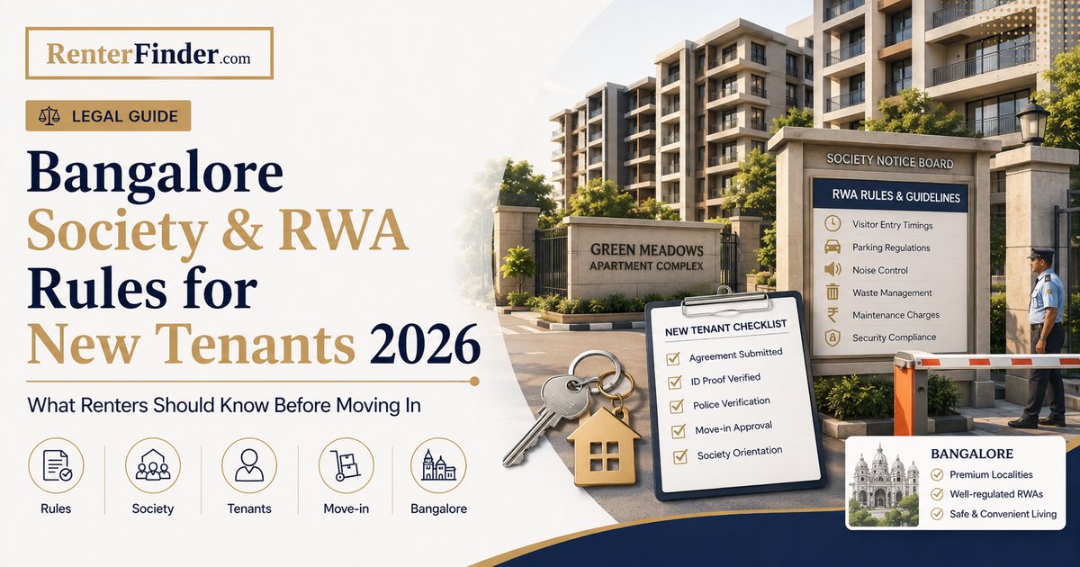 Bangalore apartment society gate with RWA notice board - a guide to society rules and RWA regulations every new tenant in Bangalore should know before signing a lease.