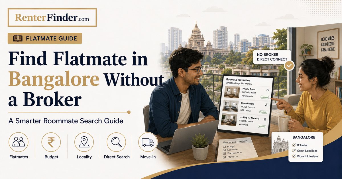 Two young professionals reviewing documents at a flat in Bangalore - illustrating the flatmate search and co-occupancy process in 2026.