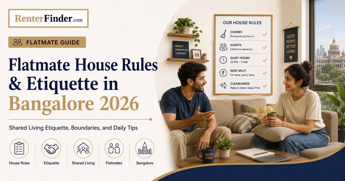 Two working professionals in a Bangalore flat discussing house rules and etiquette for flatmate sharing arrangements.