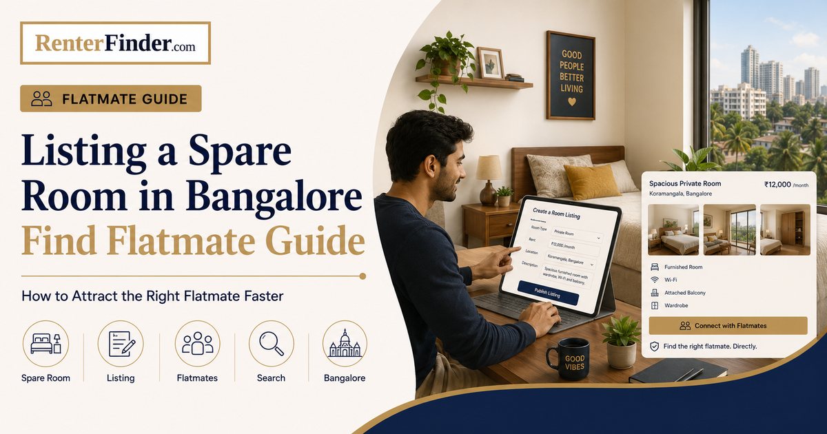 Person listing a spare room in a Bangalore flat to find a good flatmate - guide to writing the listing and screening flatmates in 2026.