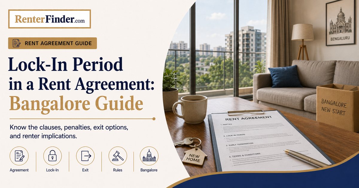 Bangalore renter reviewing a rent agreement lock-in clause with a calendar showing 11 months and a deposit receipt - understanding lock-in period rules in Karnataka.