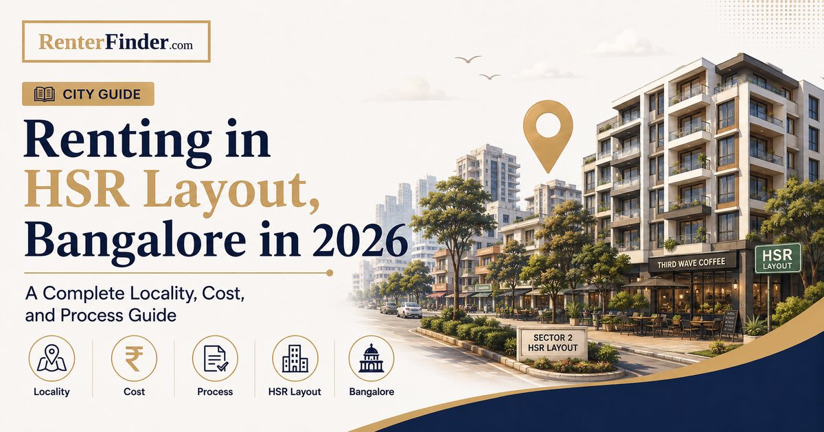 Wide roads and apartment buildings in HSR Layout Bangalore - a well-planned residential locality popular with tech professionals and families renting in south Bangalore in 2026.