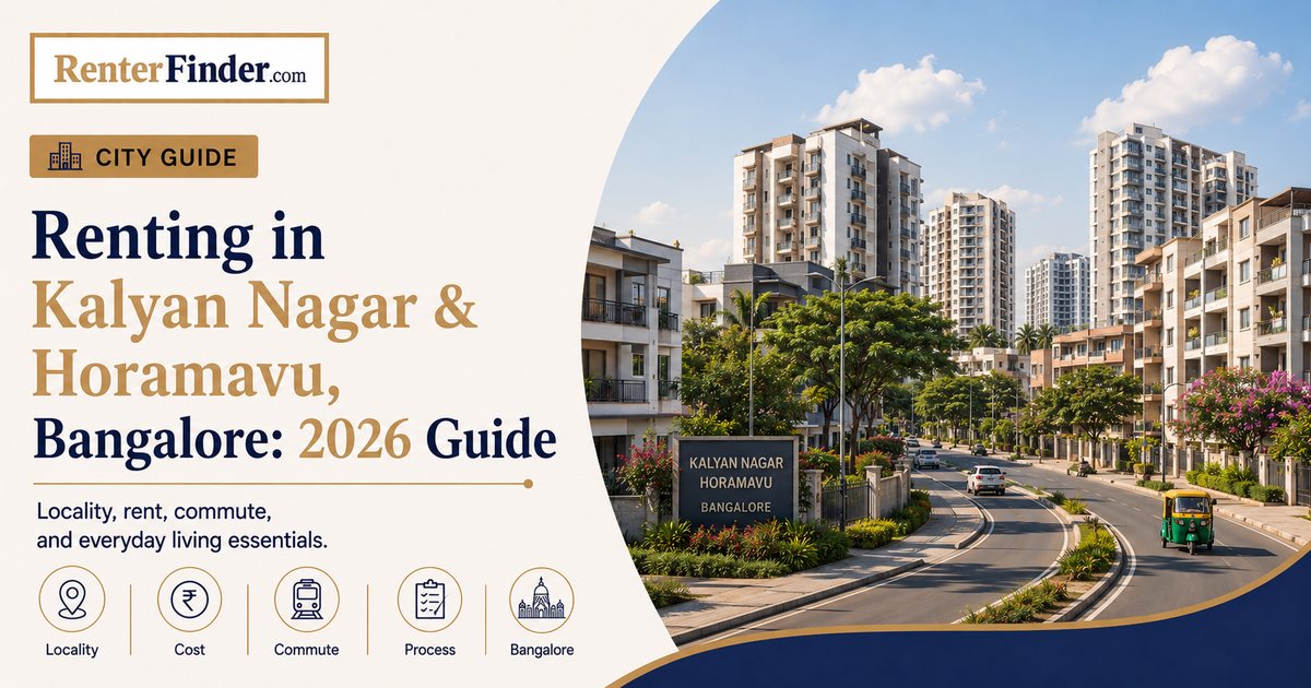 Residential buildings in Kalyan Nagar and Horamavu, north Bangalore - a guide to renting in these affordable localities in 2026.