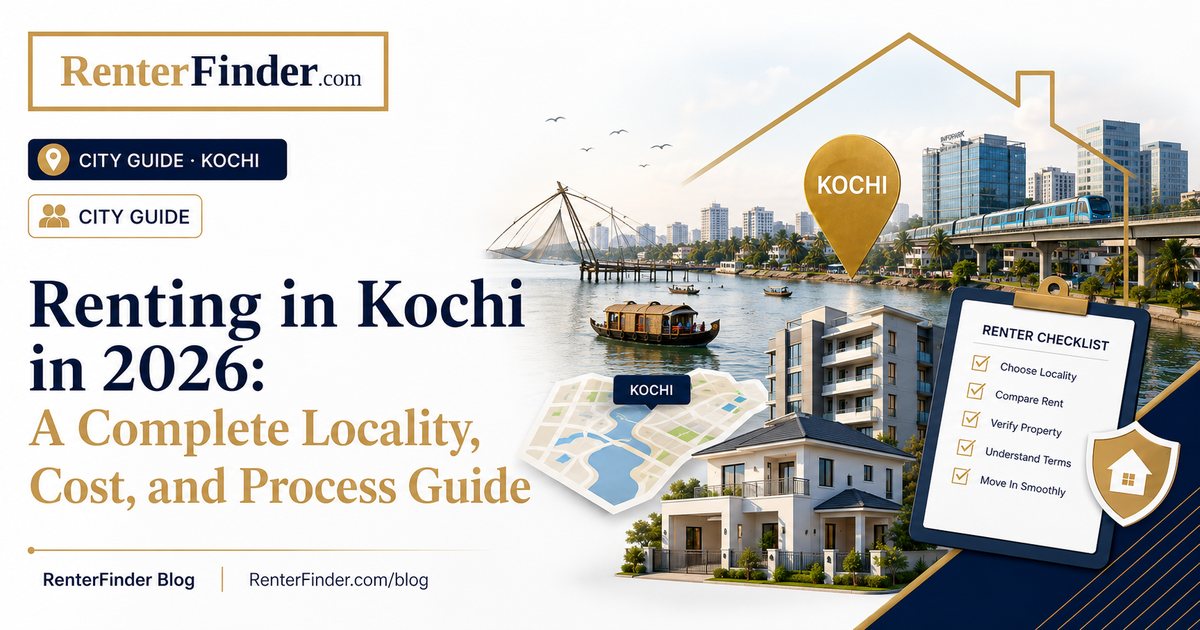 Kochi backwaters and city skyline in Kerala, India - 2026 rental guide for Kochi covering Kakkanad, Edapally, Panampilly Nagar, and Marine Drive.