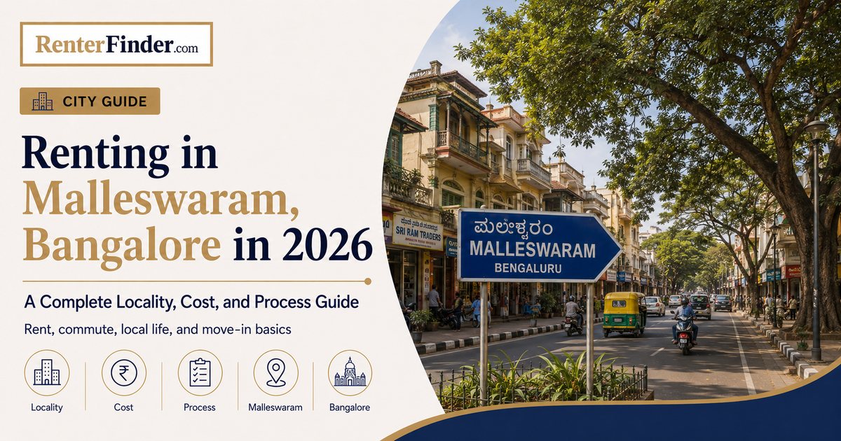 Malleswaram Bangalore 2026 renter guide - streets near Malleswaram metro with residential buildings and Green Line metro infrastructure.