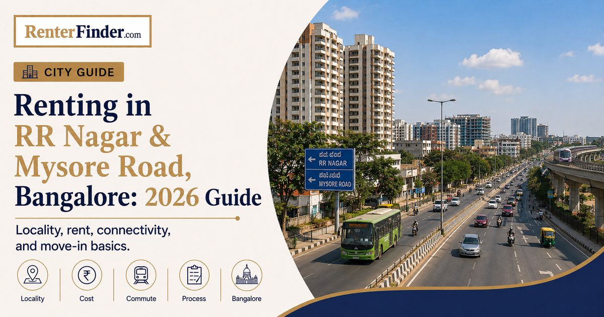 Residential apartments and tree-lined streets in Rajarajeshwari Nagar, Bangalore - a complete renter's guide to RR Nagar and the Mysore Road corridor in 2026.