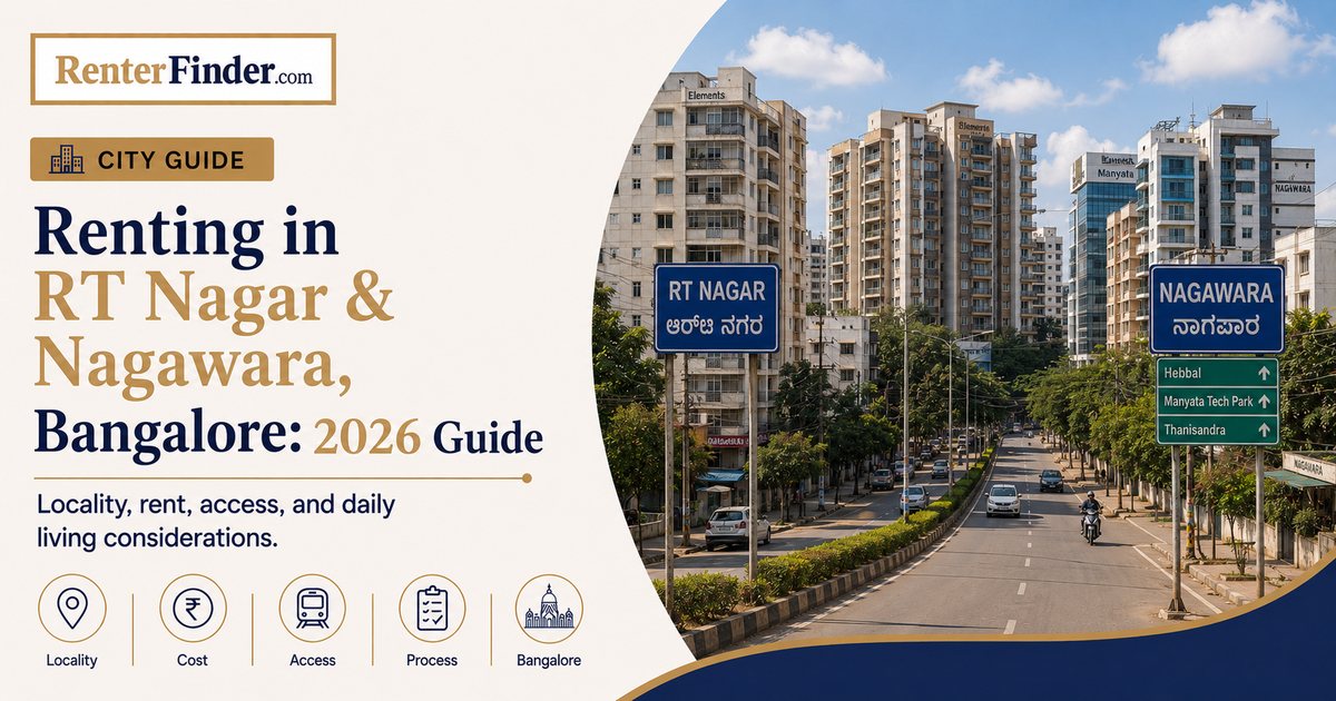 Residential apartment buildings in RT Nagar, north Bangalore - a 2026 guide for renters seeking flats near Manyata Tech Park and Nagawara.