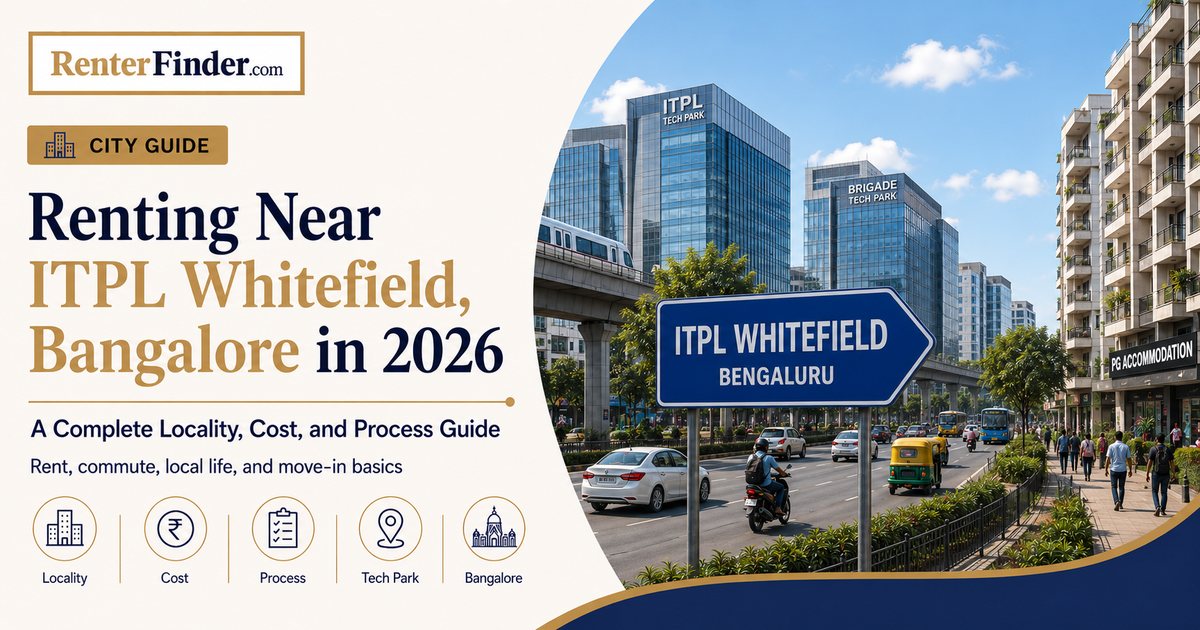 IT professional planning where to rent near ITPL Whitefield Bangalore - locality map with commute times and 2026 rent ranges.